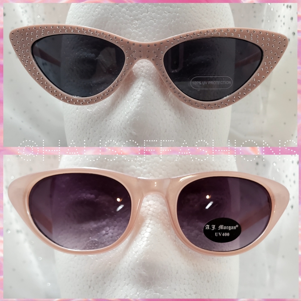 2 Pairs of Pink Cat Eye Sunglasses! A.J. Morgan + Unique Vintage! NEW!